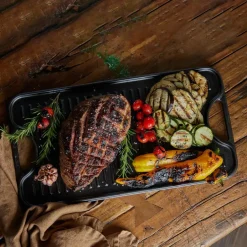 Grill & Griddle Pans|Cast Iron Pans^Victoria Cast iron reversible griddle 25x47 cm, Black