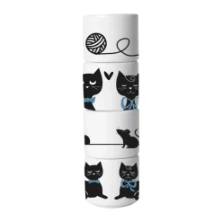 Outlet Pluto Design Cat family egg cup 4 pieces, White-black-blue WhiteBlack