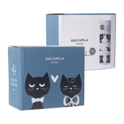 Outlet Pluto Design Cat family egg cup 4 pieces, White-black-blue WhiteBlack