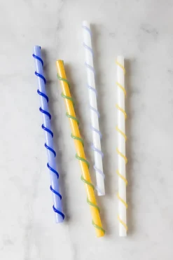 Wine & Barware^Byon Celebrate straws long 20 cm 4 pieces, Blue-white-yellow-green BlueWhiteYellowGreen