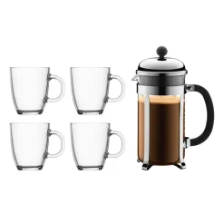 Coffee Presses & Makers^Bodum Chamtable coffee press 1 l with cups, 5 pieces Silver-colouredTransparent