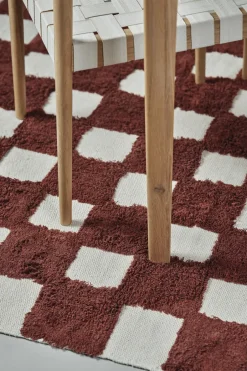 Woven Cotton Rugs^Scandi Living Checker Play mat 170x240 cm, Rust Brown