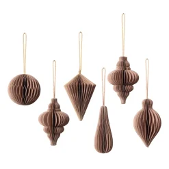 Christmas Decorations^Broste Copenhagen Christmas mix decoration 6-pack, Indian tan Brown