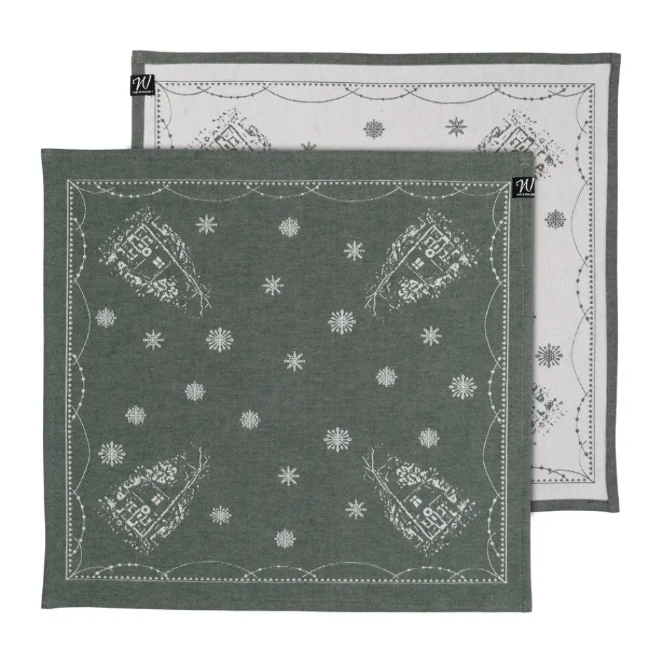 New Wik & Walsøe Christmas morning fabric napkin 45x45 cm 2-pack, White-green WhiteGreen