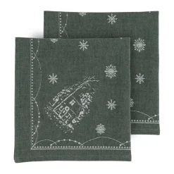 New Wik & Walsøe Christmas morning fabric napkin 45x45 cm 2-pack, White-green WhiteGreen