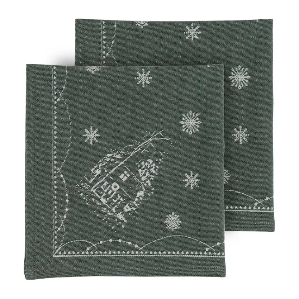 New Wik & Walsøe Christmas morning fabric napkin 45x45 cm 2-pack, White-green WhiteGreen