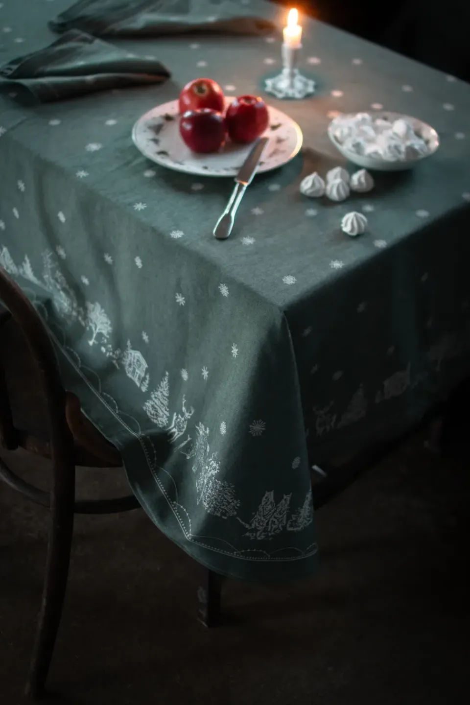 New Wik & Walsøe Christmas morning fabric napkin 45x45 cm 2-pack, White-green WhiteGreen