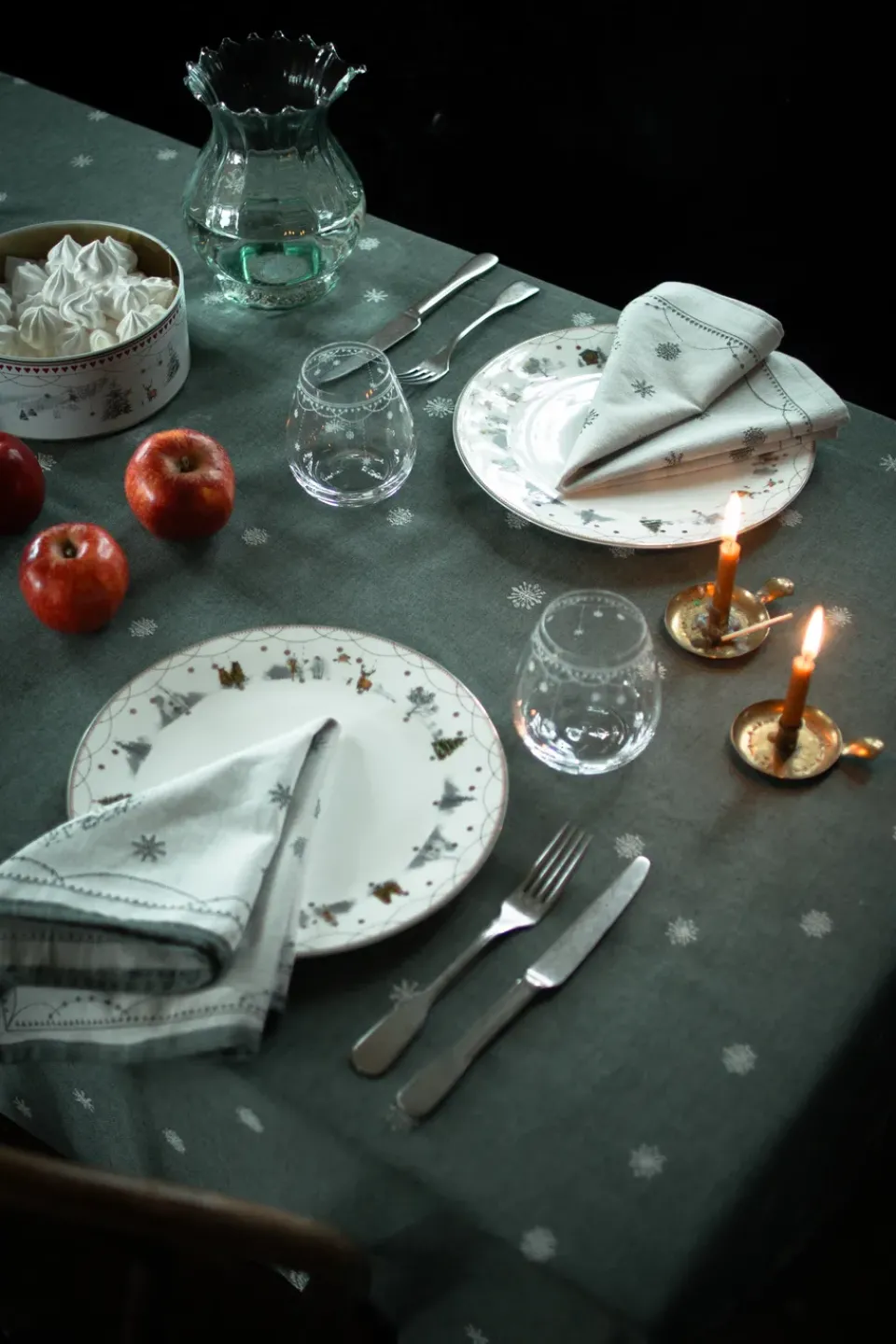 New Wik & Walsøe Christmas morning fabric napkin 45x45 cm 2-pack, White-green WhiteGreen