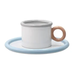 Discount Scandi Living Chunky cup with saucer, Blue-grey BlueGreyBeigeWhite