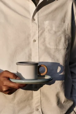 Discount Scandi Living Chunky cup with saucer, Blue-grey BlueGreyBeigeWhite