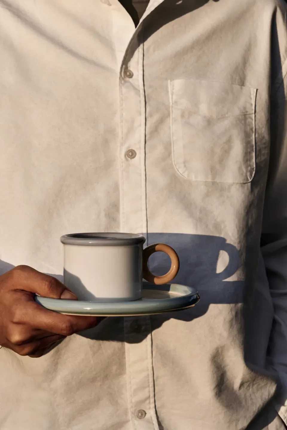 Discount Scandi Living Chunky cup with saucer, Blue-grey BlueGreyBeigeWhite