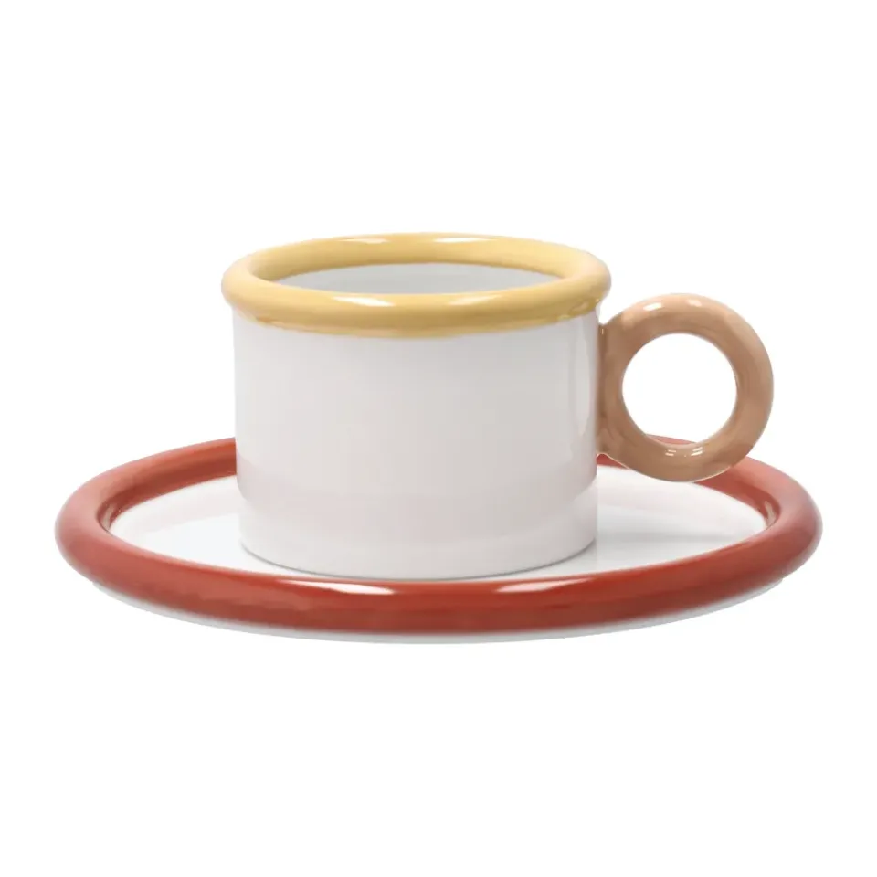 Coffee Cups^Scandi Living Chunky cup with saucer, Red-yellow RedYellowBeigeWhite