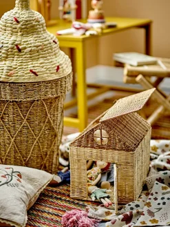 Storage For The Kids Room^Bloomingville Cillie storage basket with lid Ø40 cm, Nature ice cream BrownBeige