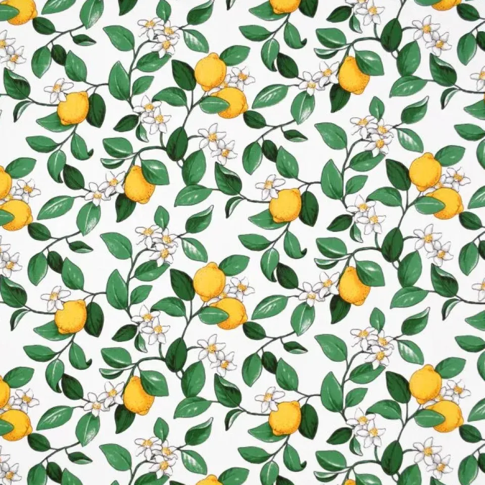 Fabric By The Metre|Oilcloths^Arvidssons Textil Citronlycka oilcloth, white GreenYellowWhite