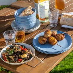 Plastic Plates^Koziol Club plate Ø26 cm 4-pack biocircular thermoplastic, Nature flower Blue