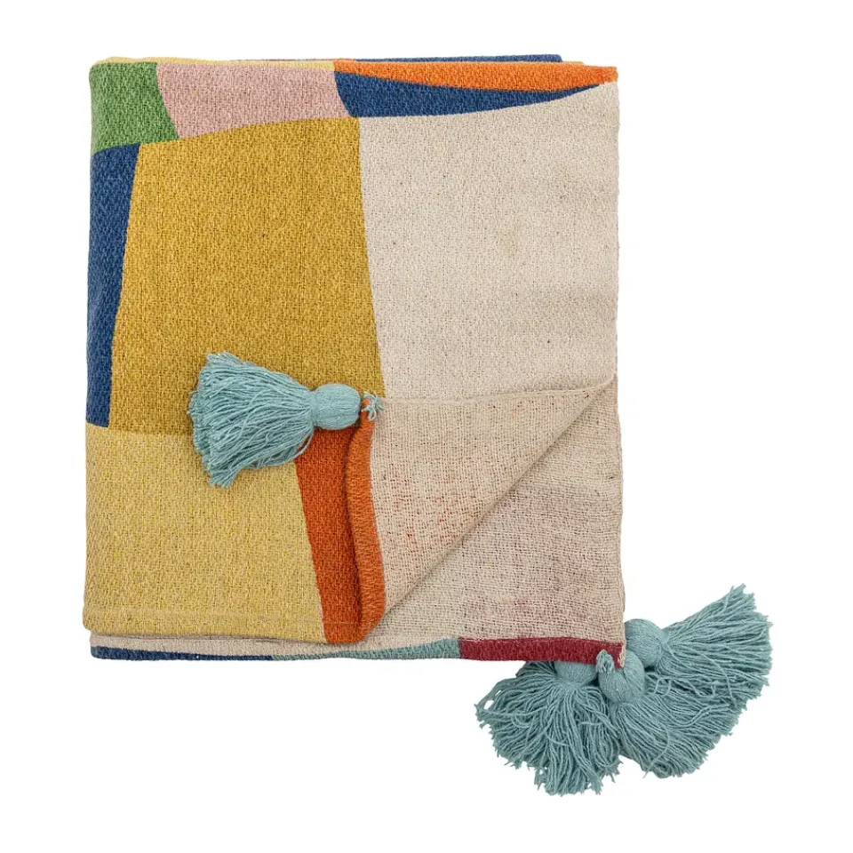 Outlet Bloomingville Colorine cotton throw 160x130 cm, Blue