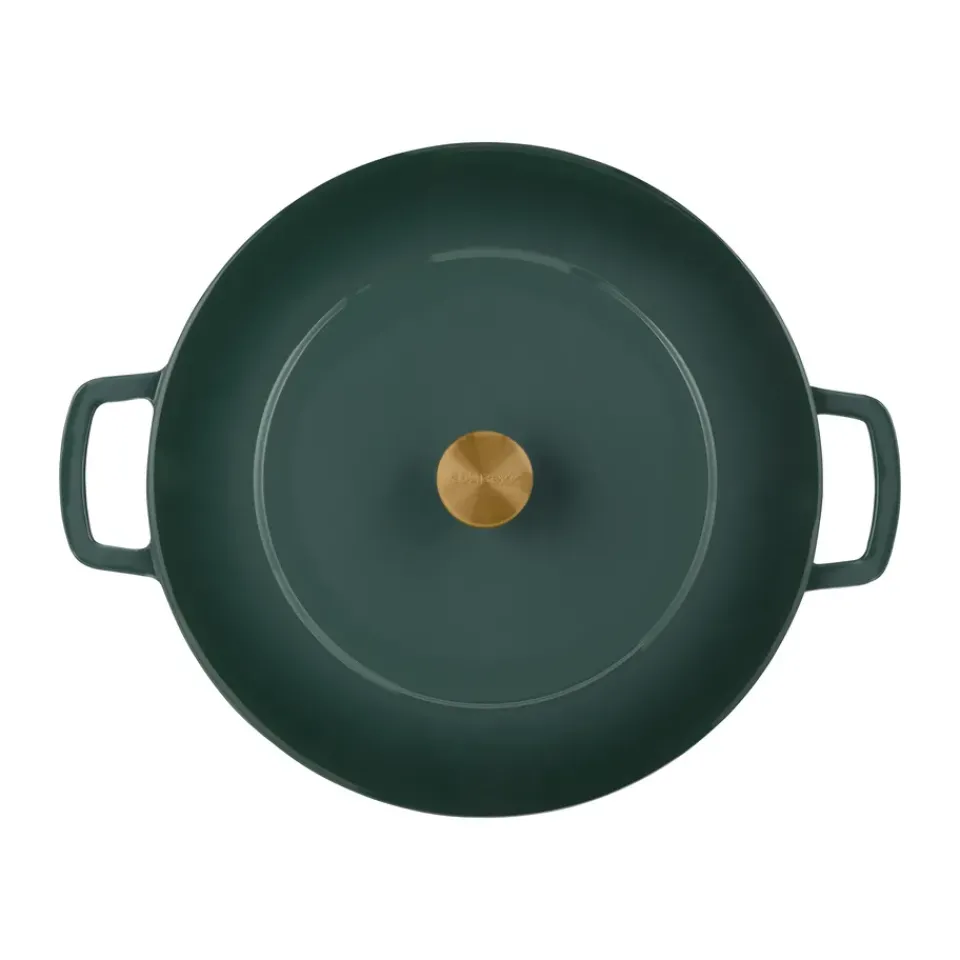 Cast Iron Casserole Pots^Combekk Enameled cast iron pot Ø32 cm, Holly -gold knob Green