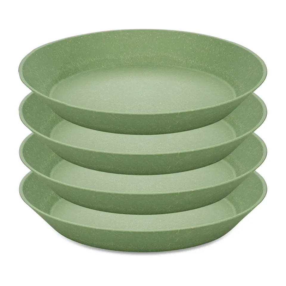 Plastic Plates^Koziol Connect deep plate Ø24 cm 4-pack, Natural leaf Green