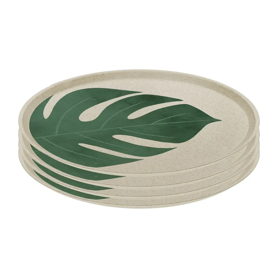 Koziol Connect plate Ø25.5 cm 4-pack, Monstera leaf Multi