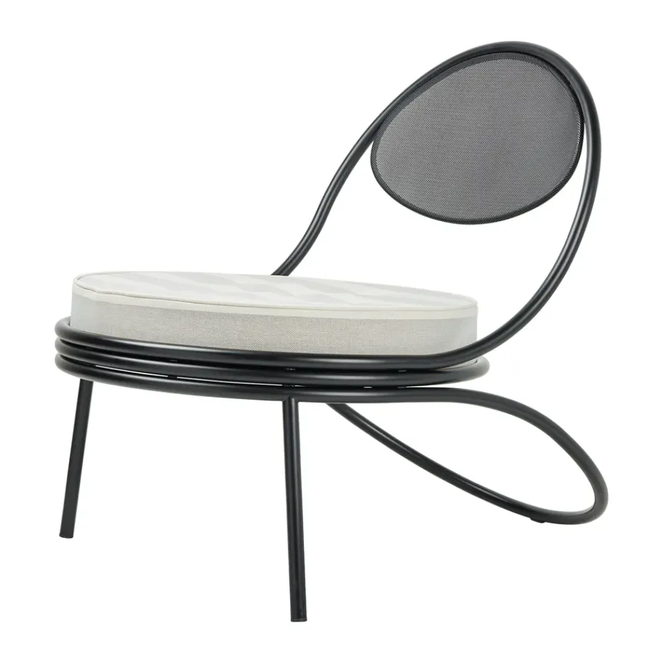 Discount GUBI Copacabana Outdoor Lounge Chair upholstered seat, Leslie stripe limonta 020- legs Black