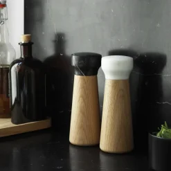 Salt & Pepper Grinders^Normann Copenhagen Craft salt mill oak-white marble, small Brown