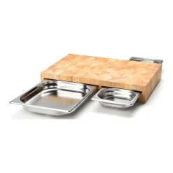 Outlet Continenta Cutting board rubber tree with 3 trays, 32x48 cm Beige