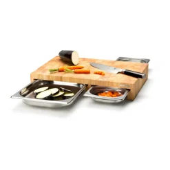 Outlet Continenta Cutting board rubber tree with 3 trays, 32x48 cm Beige