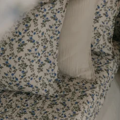 Bed Sheets^Garbo&Friends Dainty Muslin fitted sheet, 90x200x30 cm Blue
