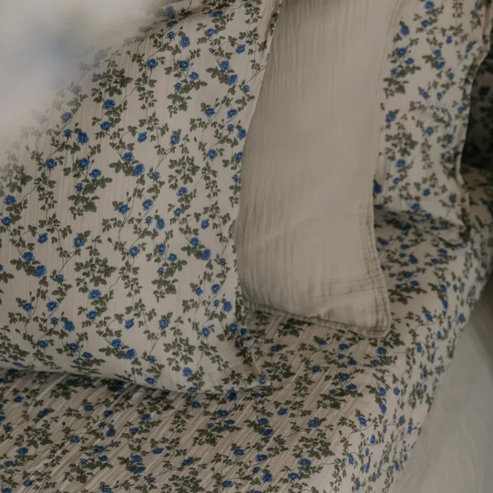 Bed Sheets^Garbo&Friends Dainty Muslin fitted sheet, 90x200x30 cm Blue