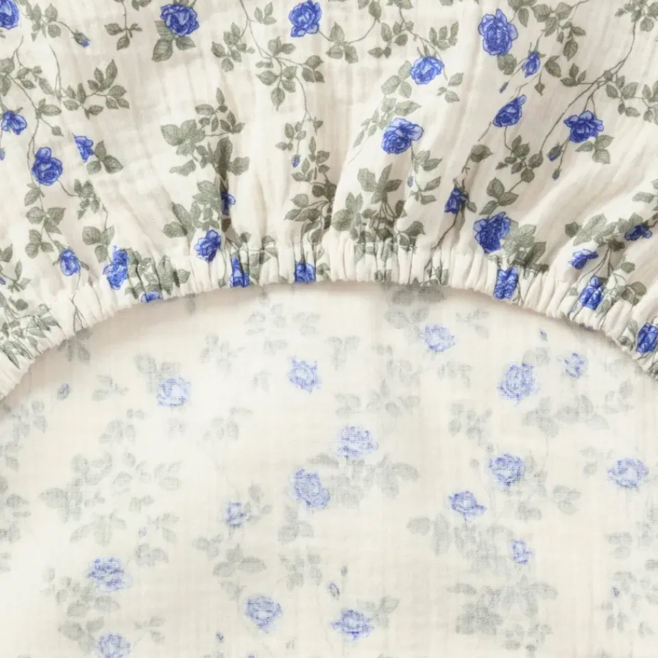Bed Sheets^Garbo&Friends Dainty Muslin fitted sheet, 160x200x30 cm Blue