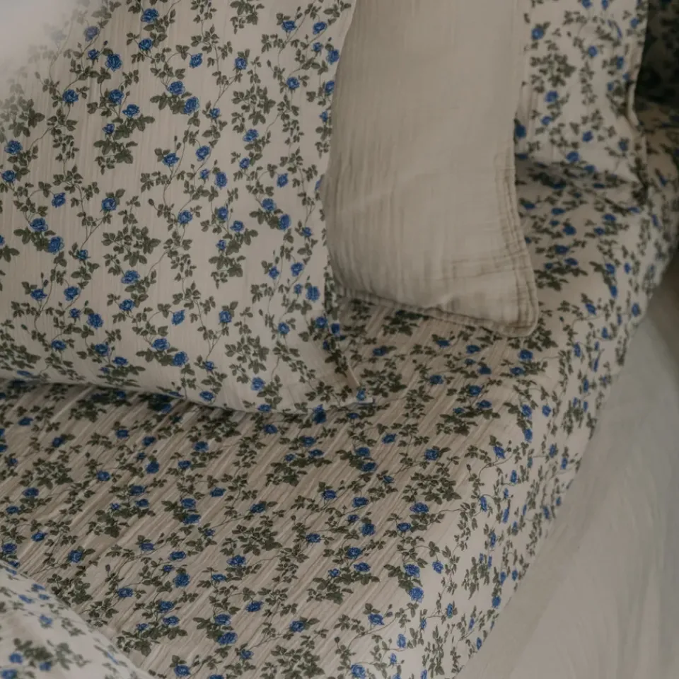 Bed Sheets^Garbo&Friends Dainty Muslin fitted sheet, 180x200x30 cm Blue