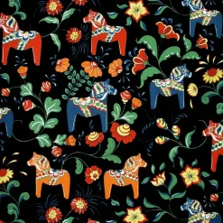 Fabric By The Metre|Oilcloths^Arvidssons Textil Dala horse oilcloth, Black
