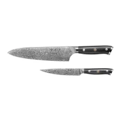 New Hâws Damascus by kitchen & utility knife set 2 pieces, Black-stainless steel BlackSilver-coloured