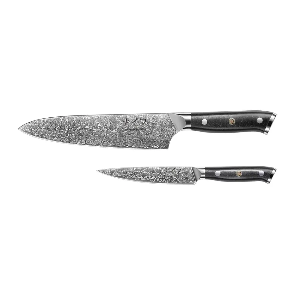 New Hâws Damascus by kitchen & utility knife set 2 pieces, Black-stainless steel BlackSilver-coloured