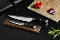 New Hâws Damascus by kitchen & utility knife set 2 pieces, Black-stainless steel BlackSilver-coloured