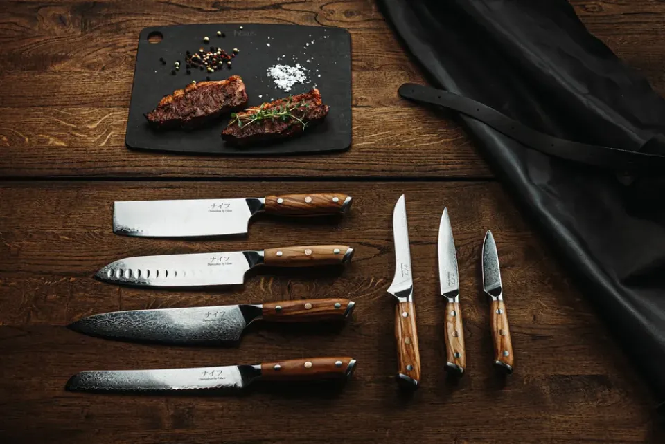 Knife Sets^Hâws Damascus by knife set 7-piece, Brown-stainless steel BrownSilver-coloured