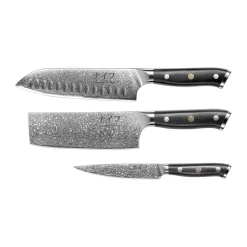 New Hâws Damascus By 3-piece knife set, Black-stainless steel BlackSilver-coloured