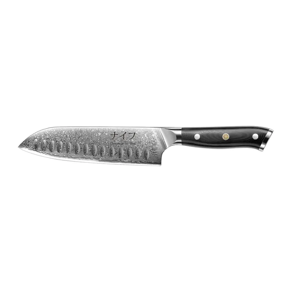 Best Hâws Damascus By santoku knife 32 cm, Black-stainless steel BlackSilver-coloured
