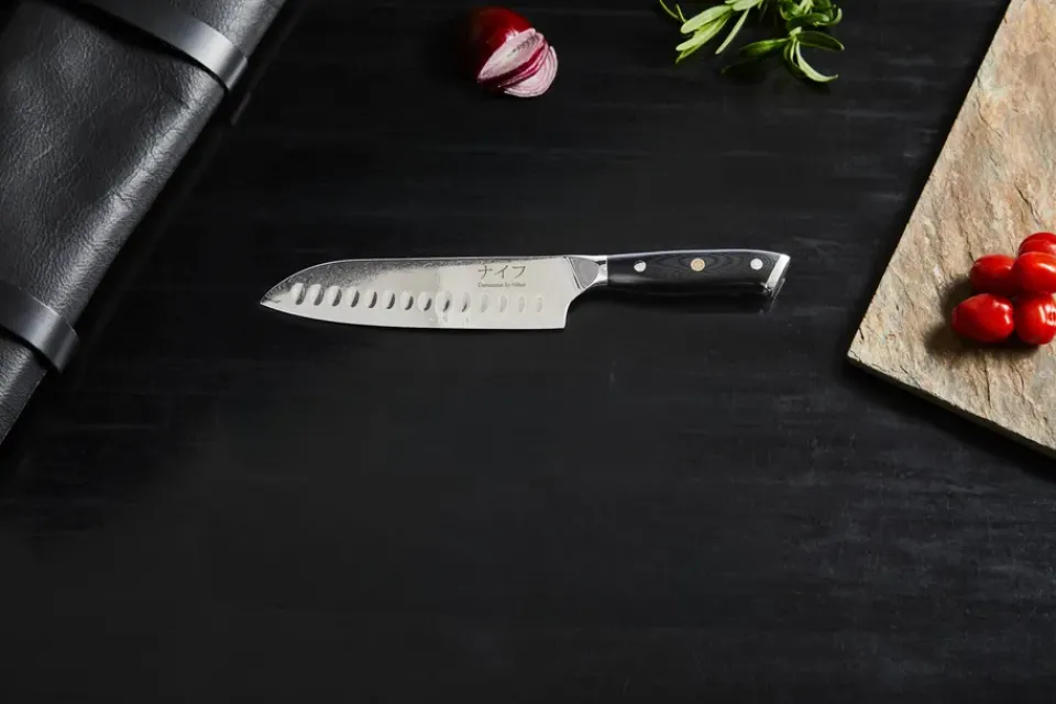 Best Hâws Damascus By santoku knife 32 cm, Black-stainless steel BlackSilver-coloured