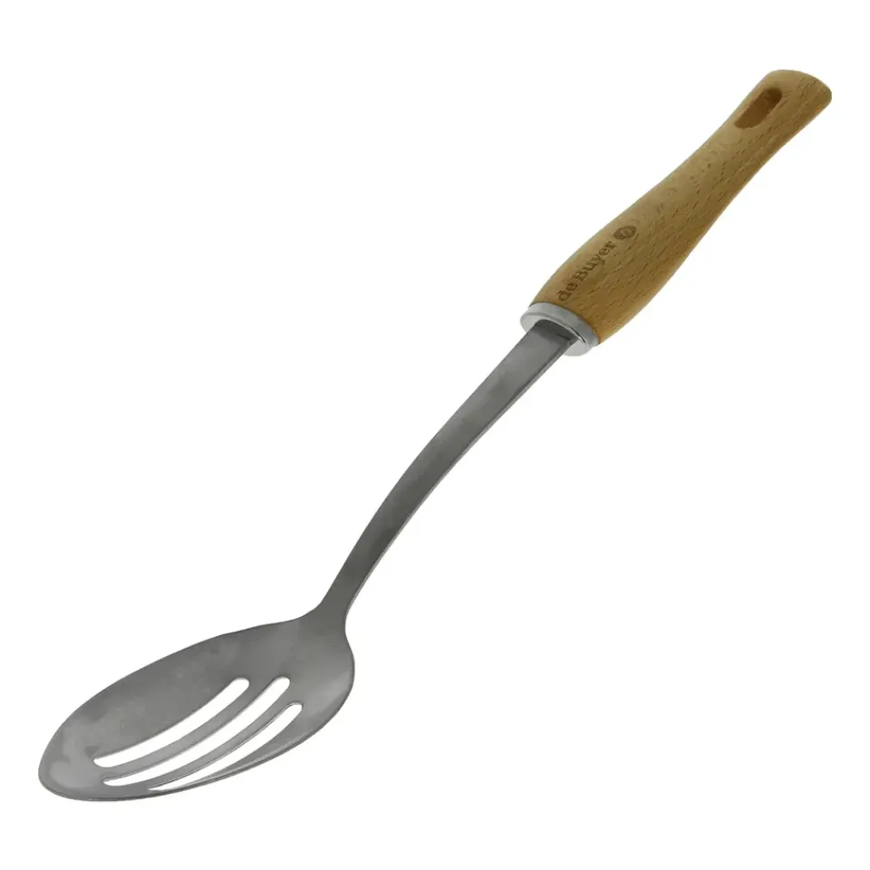 Spoons, Scoops & Ladles^De Buyer B Bois slotted spoon with wooden handle, Stainless steel GreyBeige
