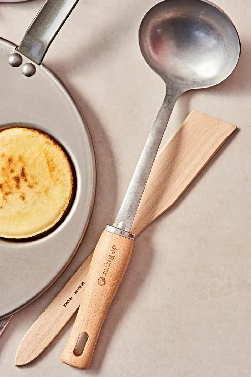 Online De Buyer B Bois soup ladle with wooden handle, Stainless steel GreyBeige