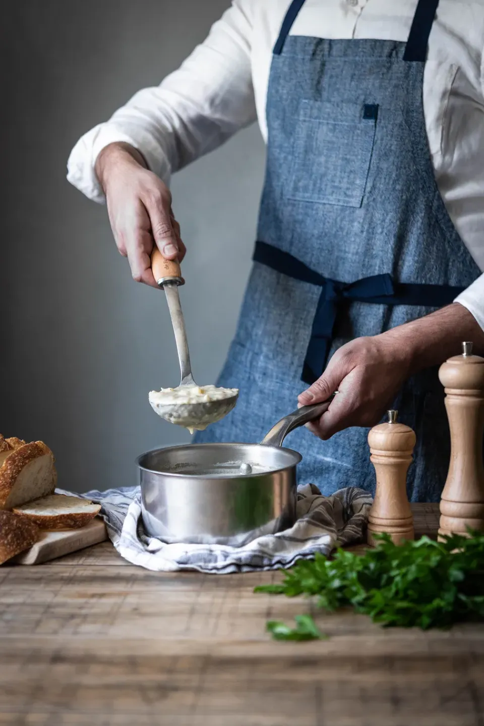 Online De Buyer B Bois soup ladle with wooden handle, Stainless steel GreyBeige