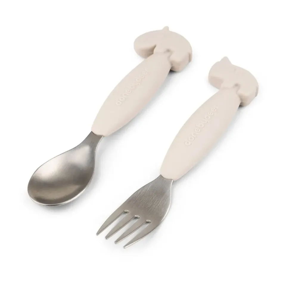 Hot Done by deer Deer Friends Easy-grip cutlery set 2 pieces, Sand Beige