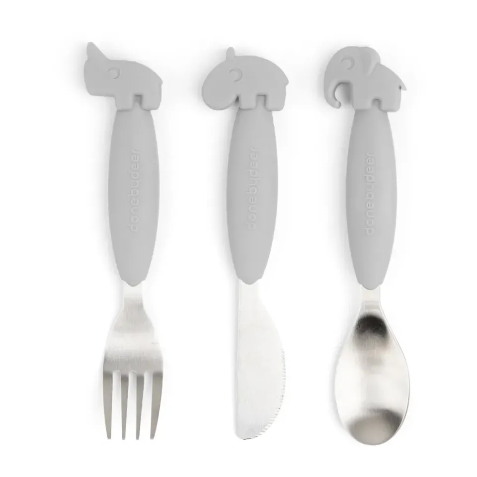 Sale Done by deer Deer Friends Easy-grip cutlery set 3 pieces, Grey
