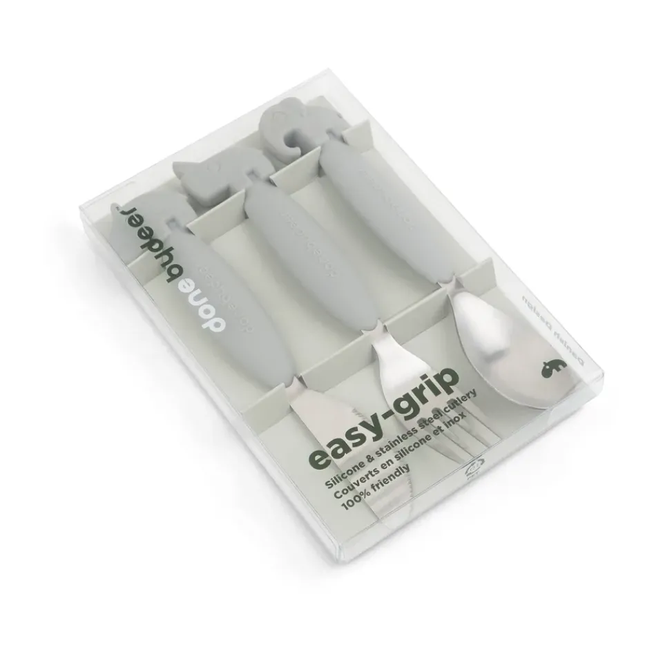 Sale Done by deer Deer Friends Easy-grip cutlery set 3 pieces, Grey