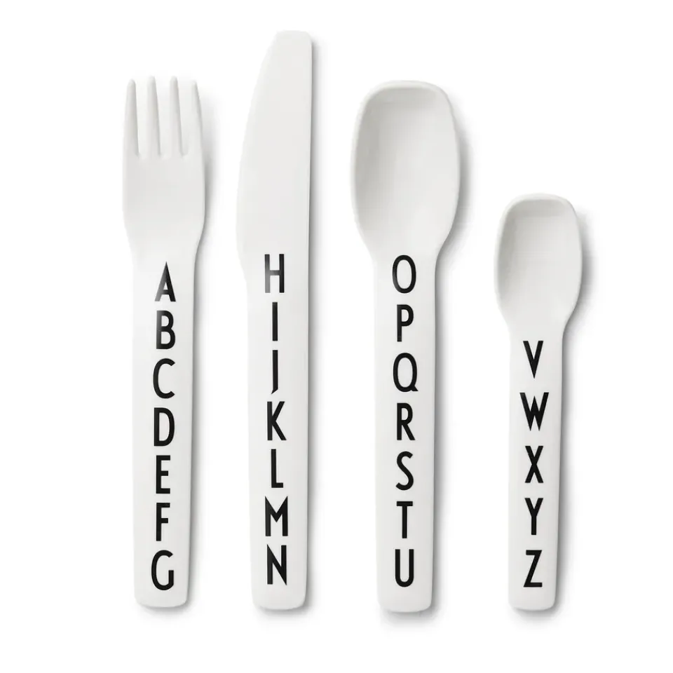 Clearance Design Letters children's cutlery melamine, 4 pieces BlackWhite