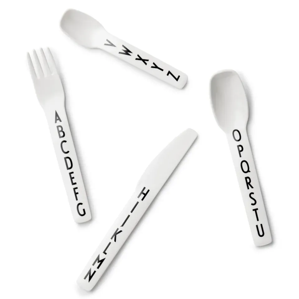 Clearance Design Letters children's cutlery melamine, 4 pieces BlackWhite