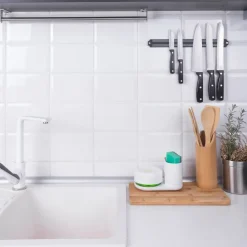 Discount Bosign Dishwashing liquid pump with storage rack, White