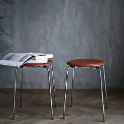 Stools^Fritz Hansen Dot stool leather, Walnut Brown
