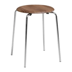 Stools^Fritz Hansen Dot stool, Walnut-chrome BrownSilver-coloured